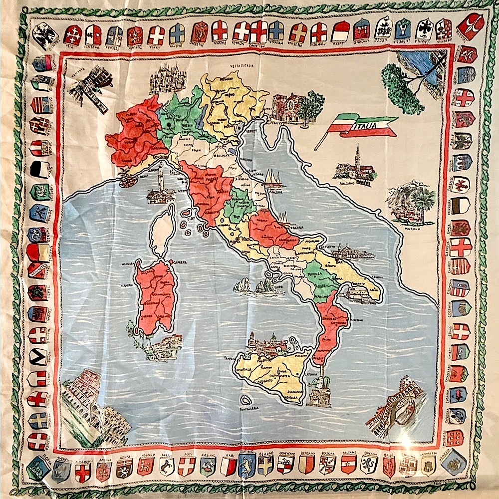 Vintage Silk Print Italy Map Scarf